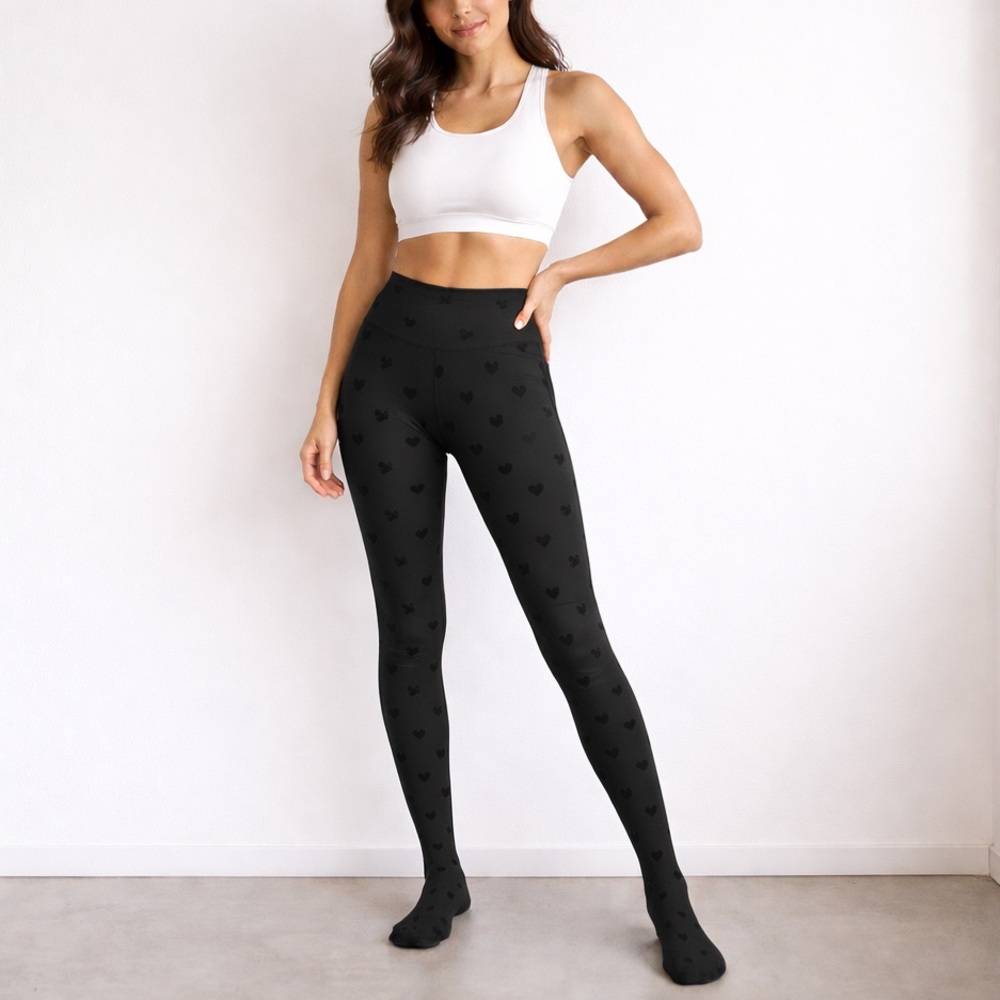 3/$25 | Black Heart Footed Leggings / Tights Nude Sherpa Fleece Lining Cozy